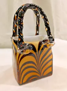 Elizabeth Evening Handbag Blown Art Glass Purse 7.75" x 4" Animal Print Browns - Picture 1 of 5