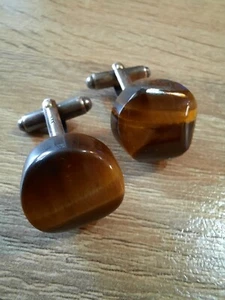 Vintage Tiger Eye Stone Cuff Links SILVER 835 Gentleman's Jewelry - Picture 1 of 11