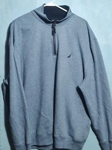 Nautica Mens XXL Cotton Blend Pullover Sweater Light Blue 1/4 Zip up - Picture 1 of 11