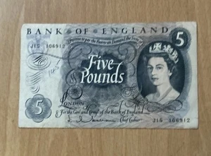 Hollom 1963 Five Pound Banknote, Circulated Condition With Some Ware - Picture 1 of 2