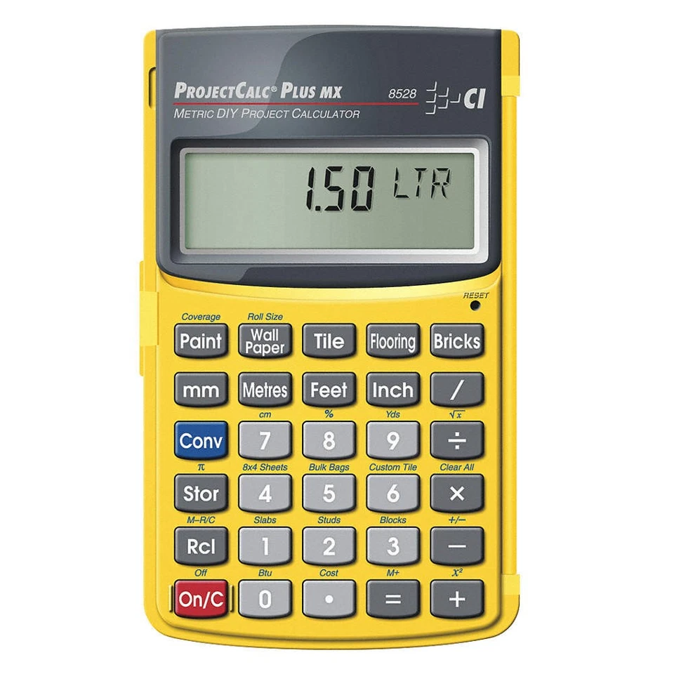 CALCULATED INDUSTRIES 8528 Metric Project Calculator,2.9"W,4 3/4"H 9XG03 - Image 1 of 1