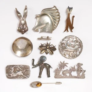 Monet Taxco Sterlingsilber Pferd Hase Biene Elefant Brosche Anstecknadeln 11 Stck. Konvolut - Bild 1 von 10