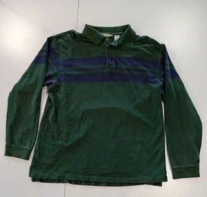 Vintage Eddie Bauer Rugby Shirt mens L Green Blue Stripes Long Sleeve 1/4 Button - Picture 1 of 6