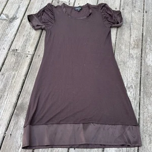 Bebe Y2K Kleid Gr. Small braun Seidenbesatz Puffärmel Fee Goblincore Vintage USA - Bild 1 von 2