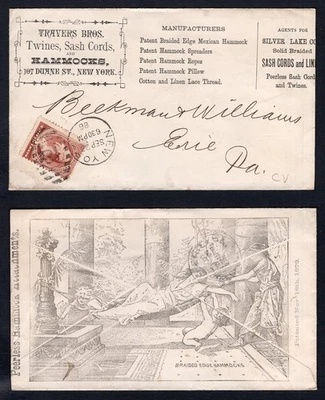 USA New York 1886 Travers Hammocks & Twines ILLUSTRATED Advertising Cover - Image 1 of 3