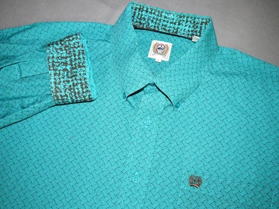 Camisa CINCH Manga Larga Verde Geométrica Informal Occidental Abotonada Para Hombre Grande Foto 1 de 4