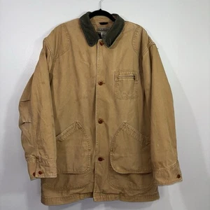 LL Bean Chore Field Coat Men's Large Flannel Lined Canvas Barn Jacket Tan READ.. - Picture 1 of 15