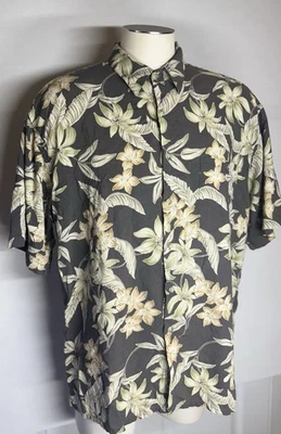 Camisa Hawaiana Campia Moda Vintage XL Gris/Beige Estampado Floral Años 70’ Aloha Foto 1 de 4