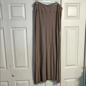 LOGO by Lori Goldstein Taupe Maxi A-Line Skirt Stretch Asymmetrical Ribbed XL - Picture 1 of 7