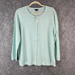 Talbots Women's L 100% Linen Cardigan Sweater Button Down Long Sleeve Coastal - Picture 1 of 9
