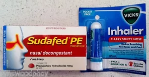 SUDAFED PE Nasal Decongestant Phenylephrine + VICKS INHALER menthol - Picture 1 of 4