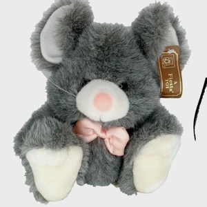 Vintage America Wego Plüsch Maus Stofftier grau 10 Zoll rosa Schleife 3774 Fiesta Spielzeug - Bild 1 von 19