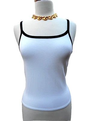 NUEVO SIN ETIQUETAS $74 BEBE Blanco Negro Normcore Athleisure Elástico Tejido Cami Camiseta sin mangas L Foto 1 de 4