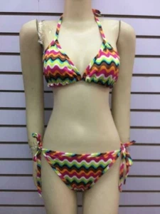 Nuevo top e inferior de bikini multicolor Wm talla S/M corbatas de cuerda - Imagen 1 de 2