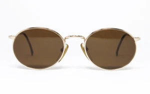 NOS VINTAGE SUNGLASSES HENRY JULLIEN ETON GOLD PLATED ROUND CHROME BROWN LENNON - Picture 1 of 7
