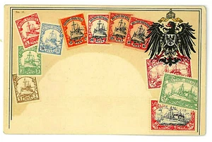 2.-POSTAL ALEMANIA ÁFRICA ORIENTAL SELLOS MONTAJE ESCUDO DE ARMAS EN RELIEVE TANZANIA - Imagen 1 de 2