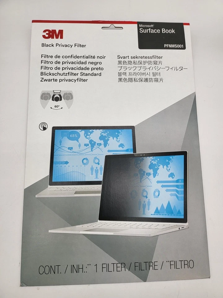 Privacy Filter for Microsoft Surface Book 12.1 x 8.5 in 3M Black PFNMS001 - Image 1 of 4