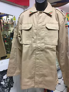 ARMY STYLE SAND COLOUR JACKET PATCH POCKETS & RED GOLD GREEN STRIPES PLAIN BACK - Picture 1 of 3