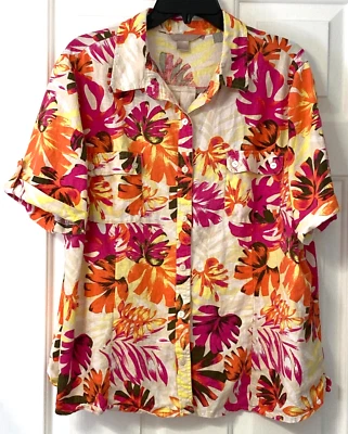 Женская тропическая гавайская рубашка White Stag размер XXL/20 льняная смесь многоцветная - Изображение 1 из 4