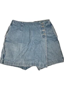 Vintage Womens Denim Cherokee Skirt Skort Shorts Wrap Front Buttons Sz 8 - Picture 1 of 8