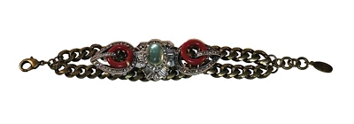 Lulu Frost for J. Crew Art Deco Designed Brass Tone Jeweled Bracelet 7.5" - Image 1 of 4