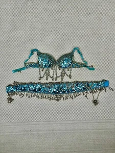 Vintage Handmade Belly Dancing Costume Bra & Belt Sequins Beads Bells AS IS - Picture 1 of 24