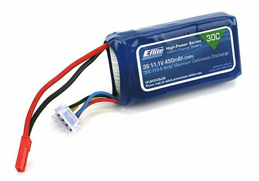 E-Flite 450mAh 3S 11.1V 30C LiPo Battery 18AWG JST EFLB4503SJ30 : Blade 180 CFX - Image 1 of 2