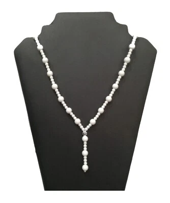 Perlenkette Weiße Onyx Stein 8mm 4mm Kristallkette Damenkette Y kette Geschenk - Bild 1 von 4