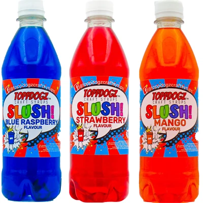 TOPPDOGZ Slush Puppy Machine Syrup BLUE RASPBERRY STRAWBERRY & MANGO Home 3x 500ml