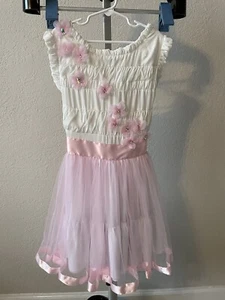 Girls Pink & White Cocktail Dress With Flowers & Crystals Size 7-9 y.o - Picture 1 of 6