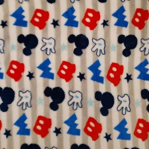 Disney Baby Blanket Mickey Mouse Fleece Gray Striped Hand Red White Blue Plush - Picture 1 of 8