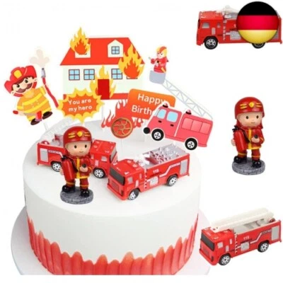 Feuerwehrmann Tortendeko Geburtstag Kuchen Deko Figuren Feuerwehrauto Cake - Bild 1 von 4