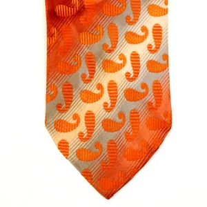 French Imported Rhodia Tie Mens 55 in Orange Cream Gold Diagonal Ombre Paisley - Picture 1 of 11
