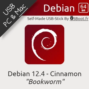 CLÉ USB BOOTABLE LINUX DEBIAN 12.4 BOOKWORM 64BIT DRIVE LIVE & INSTALL - Photo 1/9