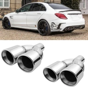 For Mercedes W205 W204 W212 W222 2.5" in 3.5" out Quad Exhaust Tips Double Wall - Picture 1 of 13