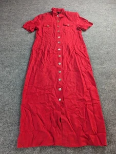 VTG Virgo Dress Womens 10 Red Linen Blend Maxi Shell Button Front - Picture 1 of 9