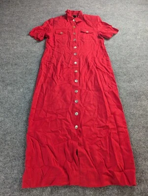 Vestido De Colección Virgo Para Mujer 10 Rojo Mezcla de Lino Maxi Concha Botón Delantero  Foto 1 de 4