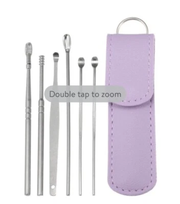Juego de cucharas de limpieza de oídos portátiles de acero inoxidable de 6 piezas - Kit de eliminación de cera de oído - Foto 1 de 4