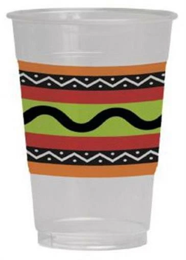 Fiesta Stripes 16 oz Plastic Cups 8 Pack Birthday Fiesta Mexican Decoration - Image 1 of 1