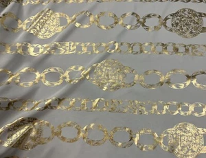 Ivory Gold  Metallic Buckle Chain ￼Printed Fabric 45” Width Sold By The Yard - Picture 1 of 6