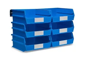 8 Piece Set Large Blue Polypropylene Wall Mount Bins Rails Office Shop Storage - Picture 1 of 4