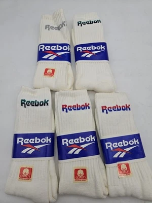 Calcetines Reebok Crew Vintage Hechos en EE. UU. 10-13 Spellout Años 90 Nuevo de Lote Antiguo Algodón 1991 LOTE DE 5 Foto 1 de 4