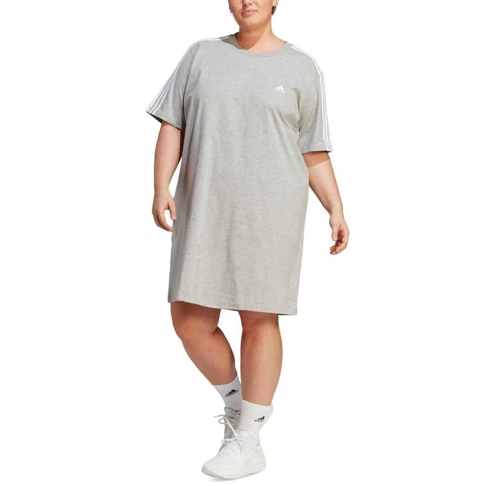 Adidas Plus Size 3-Stripes Boyfriend T-Shirt Dress Womens 2X Medium Grey Heather
