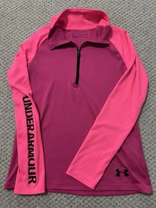 Girls Under Armour YXL Fitted Heat Gear Half Zip Pink - Picture 1 of 3