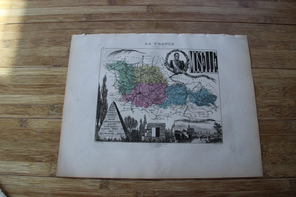 Département de la Moselle (avant 1870) carte originale de 1881 France - Photo 1/1