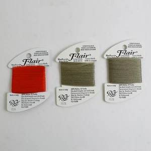 Lot 3 Cards Flair Stretchable Tubular Ribbon for Needlepoint Long Cross Stitch - Picture 1 of 5