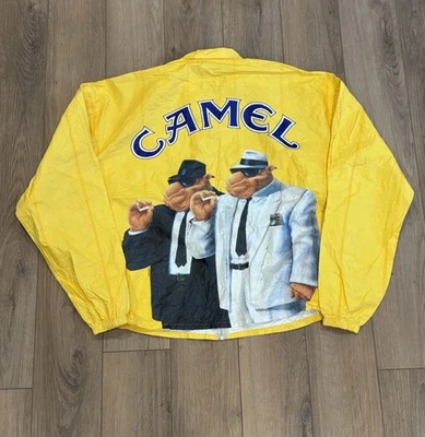 Винтажный 1992 Joe Camel сигареты желтый ветровка полный молнии куртка курения размер XL - Изображение 1 из 4