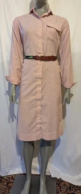 复古 LL Bean 经典红色白色条纹牛津衬衫连衣裙 12 — 第 1/4 张图片