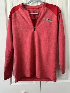 Pullover Ole Miss Rebels Unisex Rojo Bloque de Color Cuarto Cremallera Ropa Activa Talla Pequeña - Imagen 1 de 5