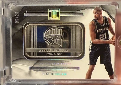 2022-23 Panini Impeccable SILVER Troy Ounce Tim Duncan /20 Spurs #7  - Image 1 of 3